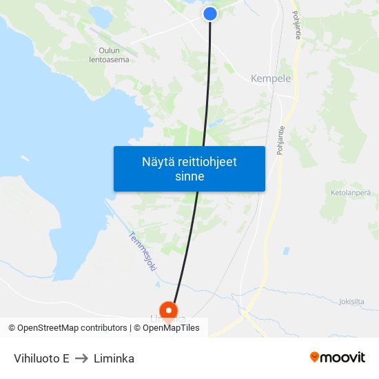 Vihiluoto E to Liminka map