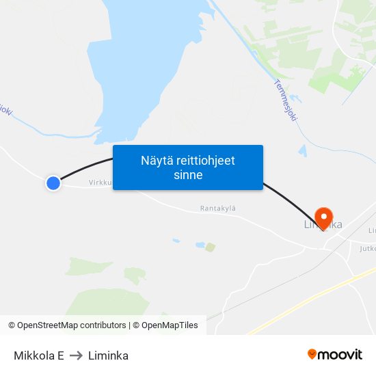 Mikkola E to Liminka map