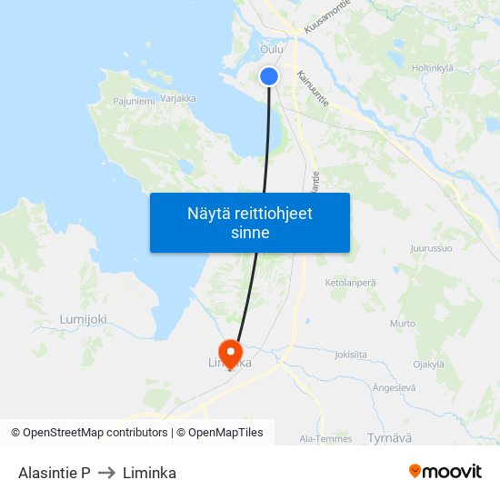 Alasintie P to Liminka map