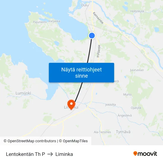 Lentokentän Th P to Liminka map