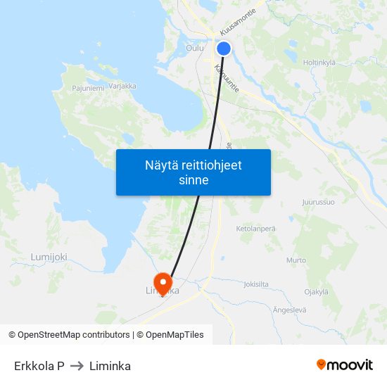 Erkkola P to Liminka map