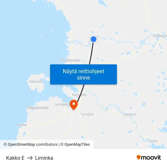 Kakko E to Liminka map