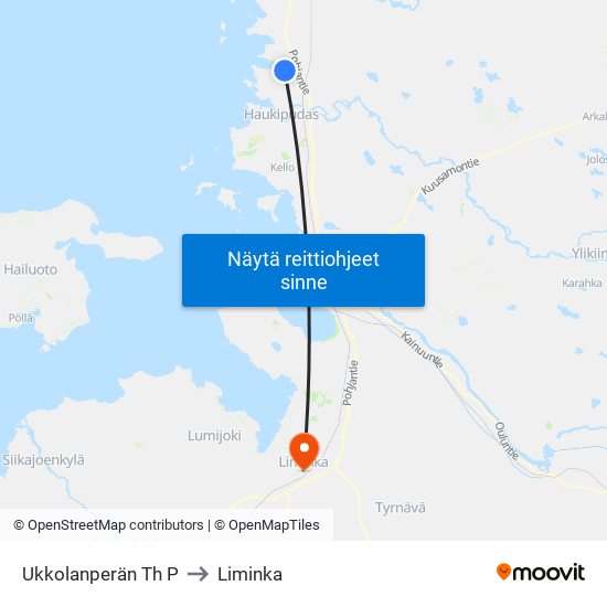 Ukkolanperän Th P to Liminka map