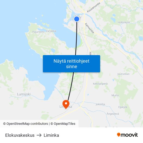 Elokuvakeskus to Liminka map