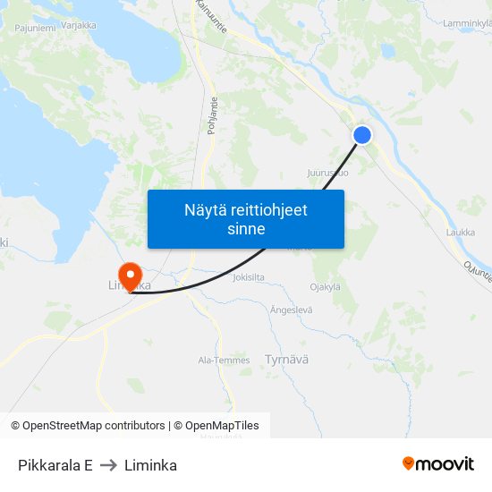 Pikkarala E to Liminka map