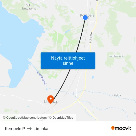 Kempele P [Keskusta] to Liminka map
