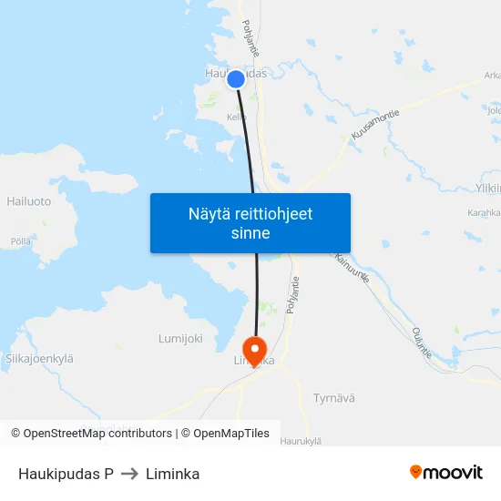 Haukipudas P to Liminka map