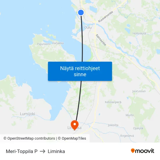 Meri-Toppila P to Liminka map