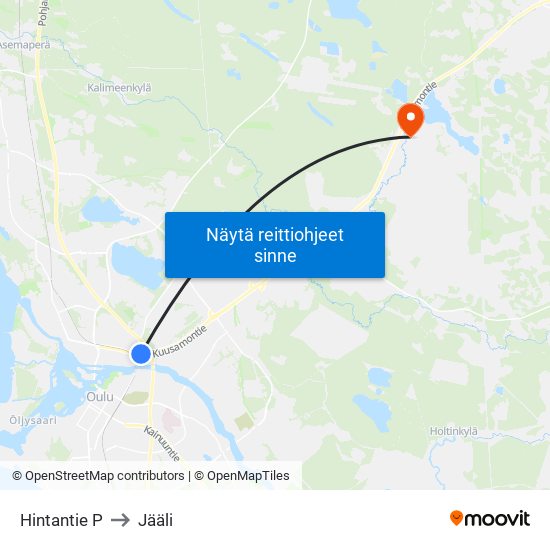 Hintantie P to Jääli map