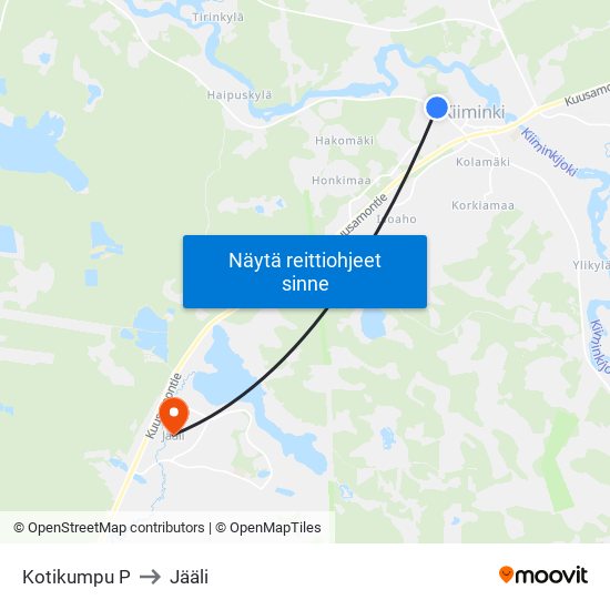 Kotikumpu P to Jääli map