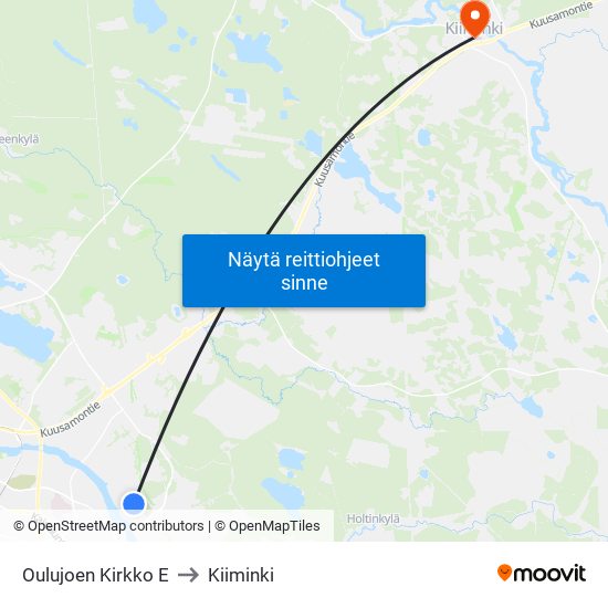 Oulujoen Kirkko E to Kiiminki map