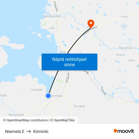 Niemelä E to Kiiminki map