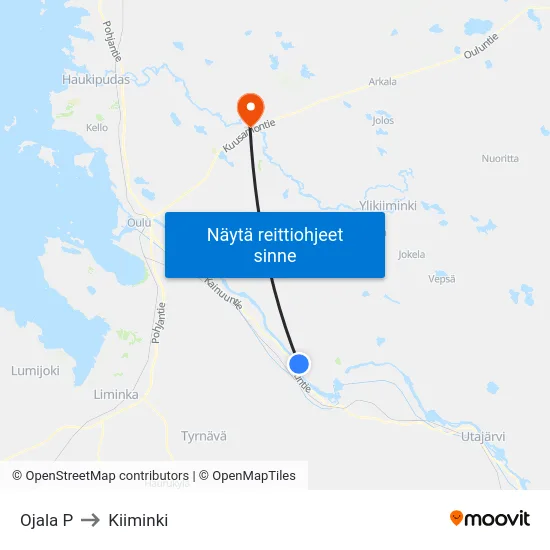 Ojala P to Kiiminki map