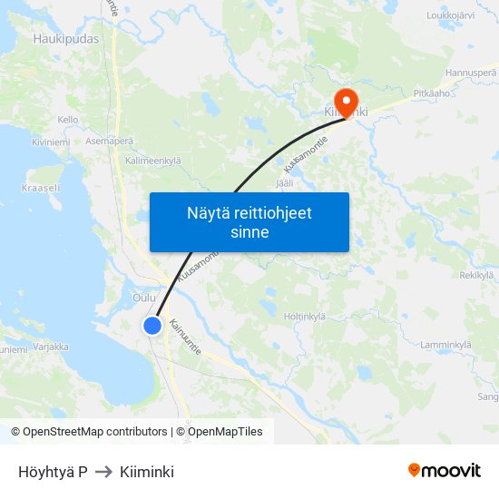 Höyhtyä P to Kiiminki map