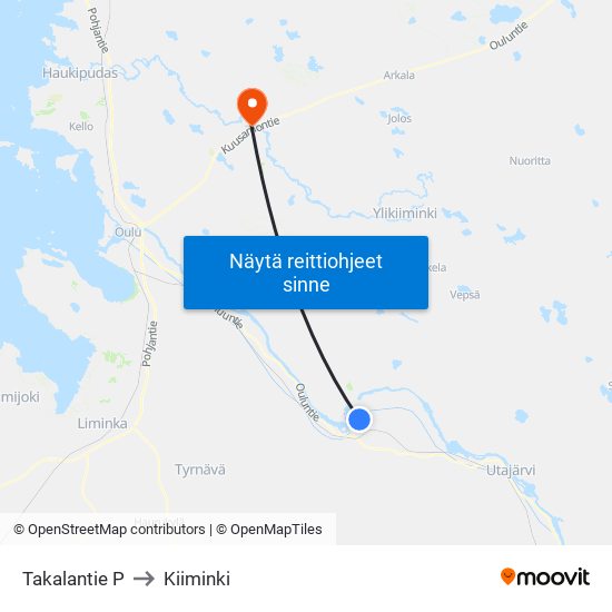 Takalantie P to Kiiminki map