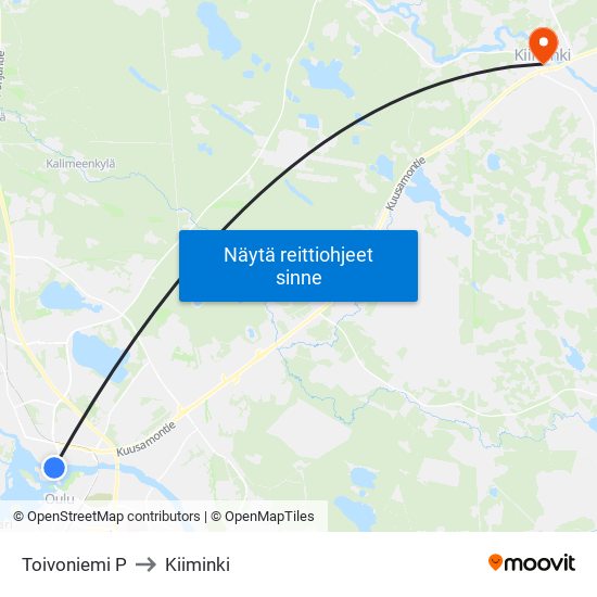 Toivoniemi P to Kiiminki map