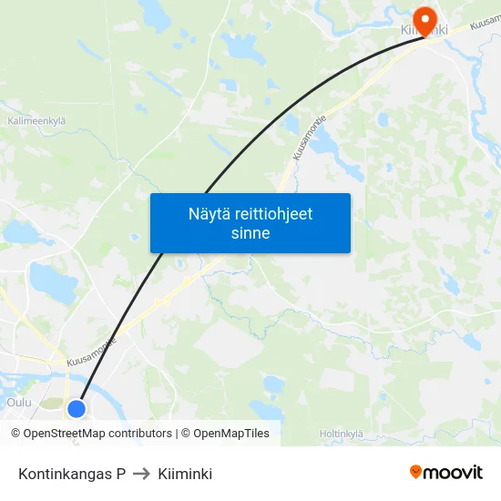 Kontinkangas P to Kiiminki map