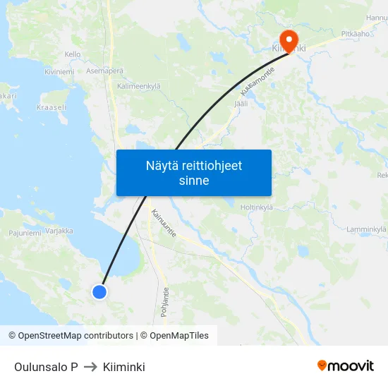 Oulunsalo P to Kiiminki map