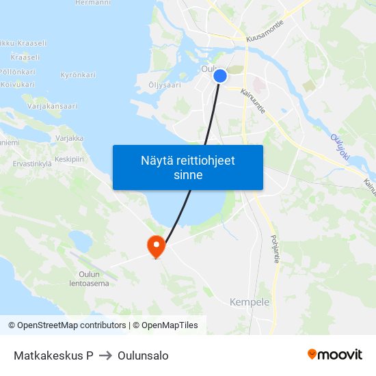 Matkakeskus P to Oulunsalo map