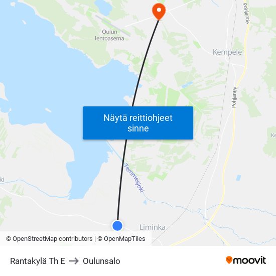 Rantakylä Th E to Oulunsalo map