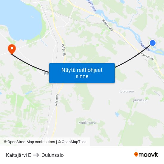 Kaitajärvi E to Oulunsalo map