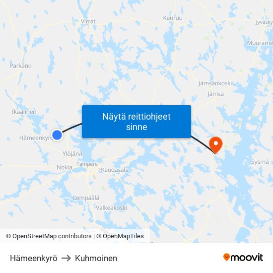 Hämeenkyrö to Kuhmoinen map