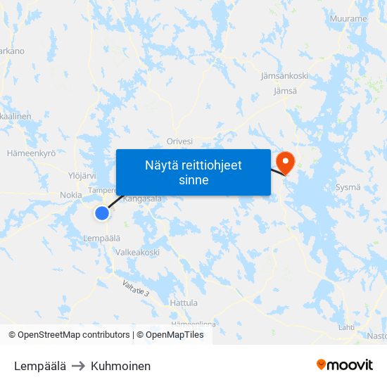 Lempäälä to Kuhmoinen map