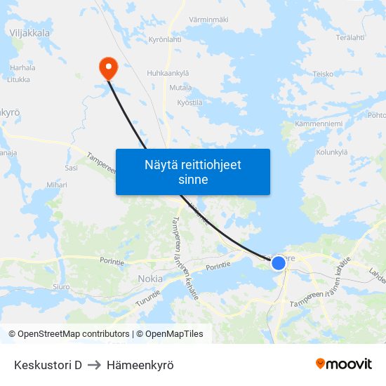 Keskustori D to Hämeenkyrö map