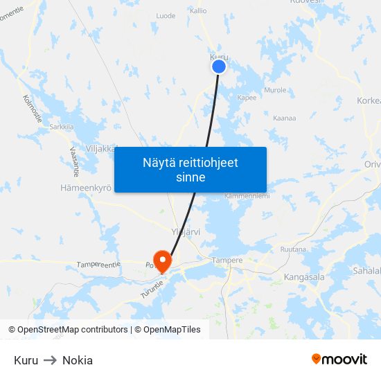 Kuru to Nokia map