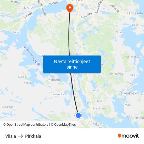 Viiala to Pirkkala map