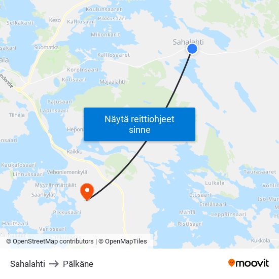 Sahalahti to Pälkäne map