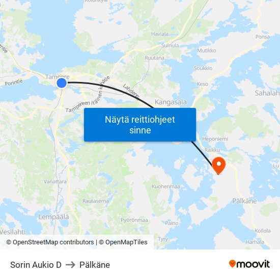 Sorin Aukio D to Pälkäne map