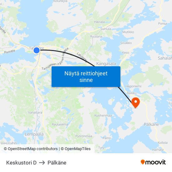 Keskustori D to Pälkäne map