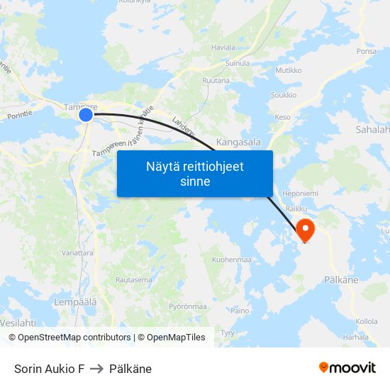 Sorin Aukio F to Pälkäne map