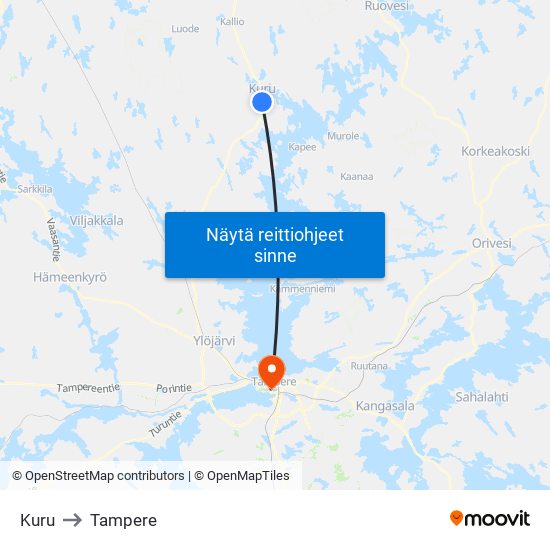 Kuru to Tampere map