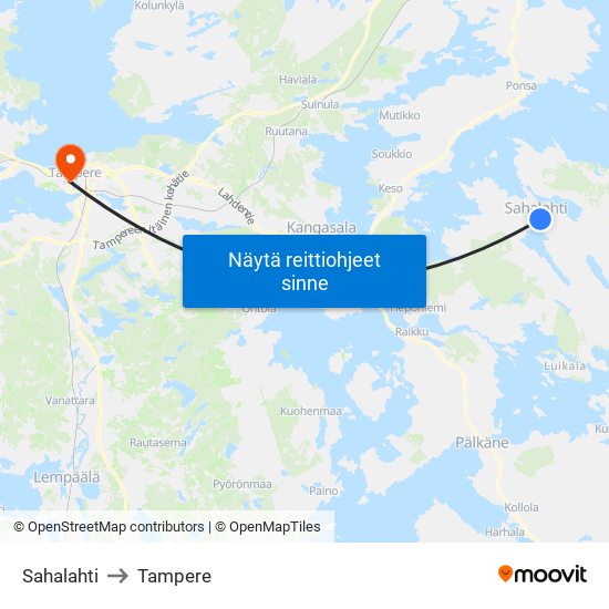 Sahalahti to Tampere map