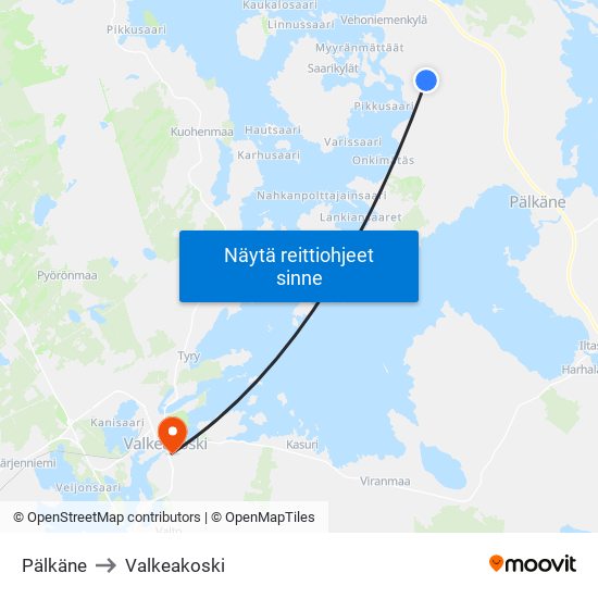 Pälkäne to Valkeakoski map