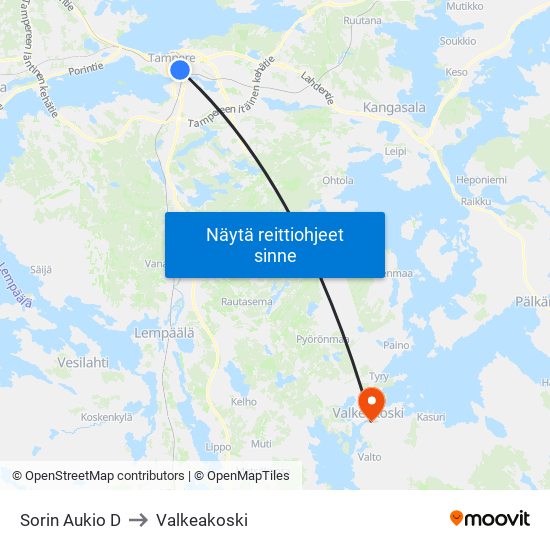 Sorin Aukio D to Valkeakoski map