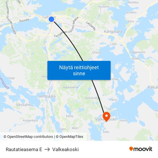 Rautatieasema E to Valkeakoski map