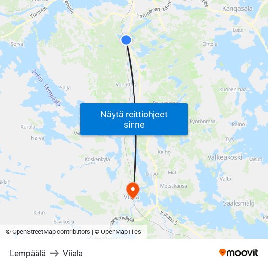 Lempäälä to Viiala map