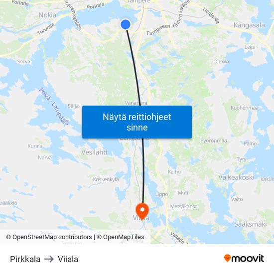 Pirkkala to Viiala map