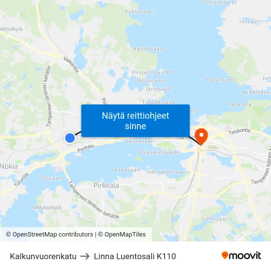 Kalkunvuorenkatu to Linna Luentosali K110 map