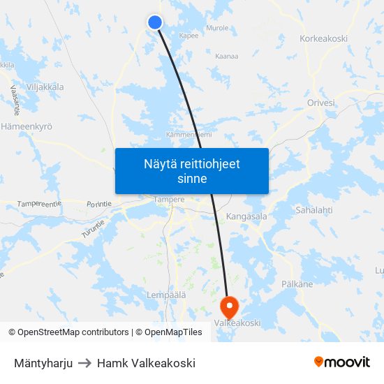 Mäntyharju to Hamk Valkeakoski map