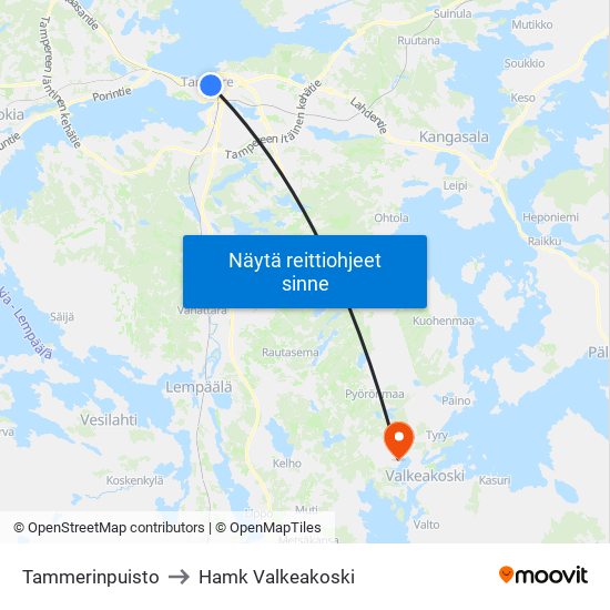 Tammerinpuisto to Hamk Valkeakoski map