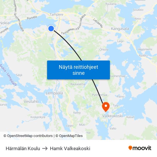 Härmälän Koulu to Hamk Valkeakoski map