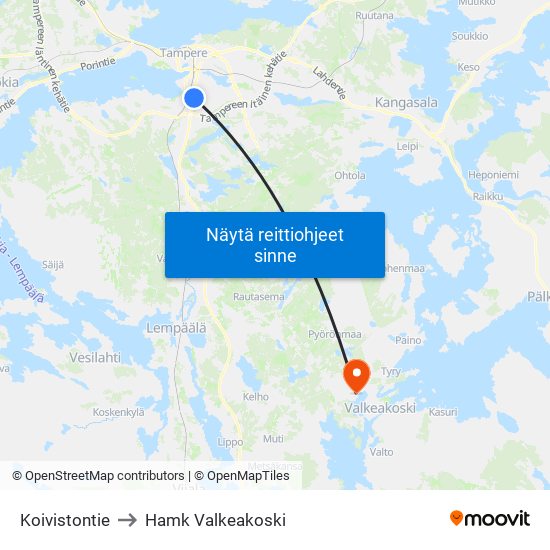 Koivistontie to Hamk Valkeakoski map