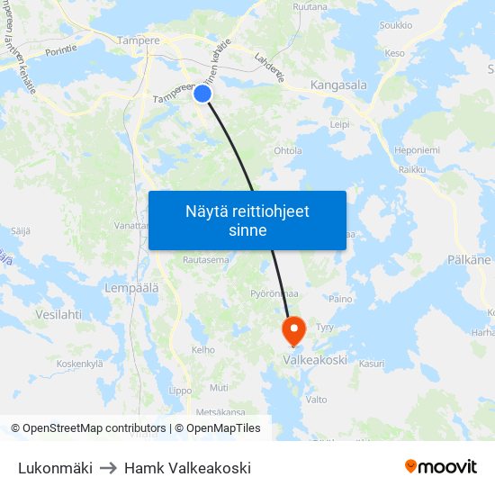 Lukonmäki to Hamk Valkeakoski map