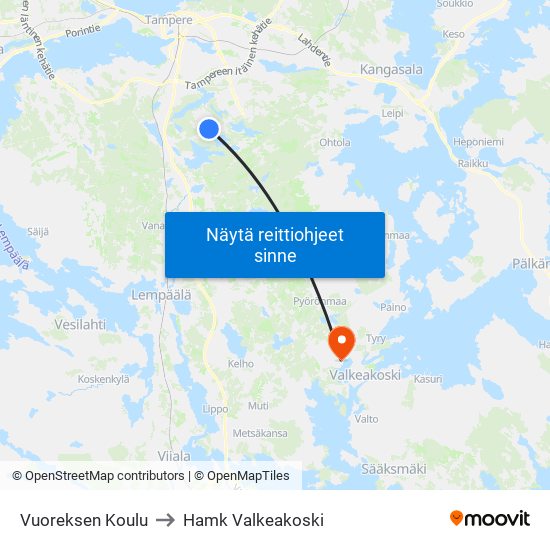 Vuoreksen Koulu to Hamk Valkeakoski map