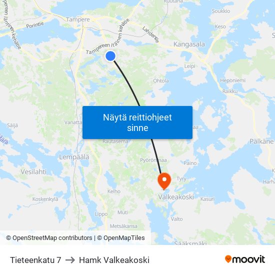 Tieteenkatu 7 to Hamk Valkeakoski map