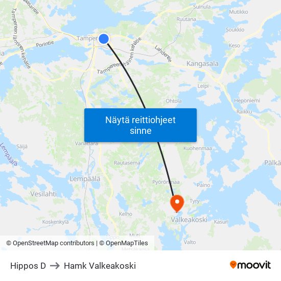 Hippos D to Hamk Valkeakoski map